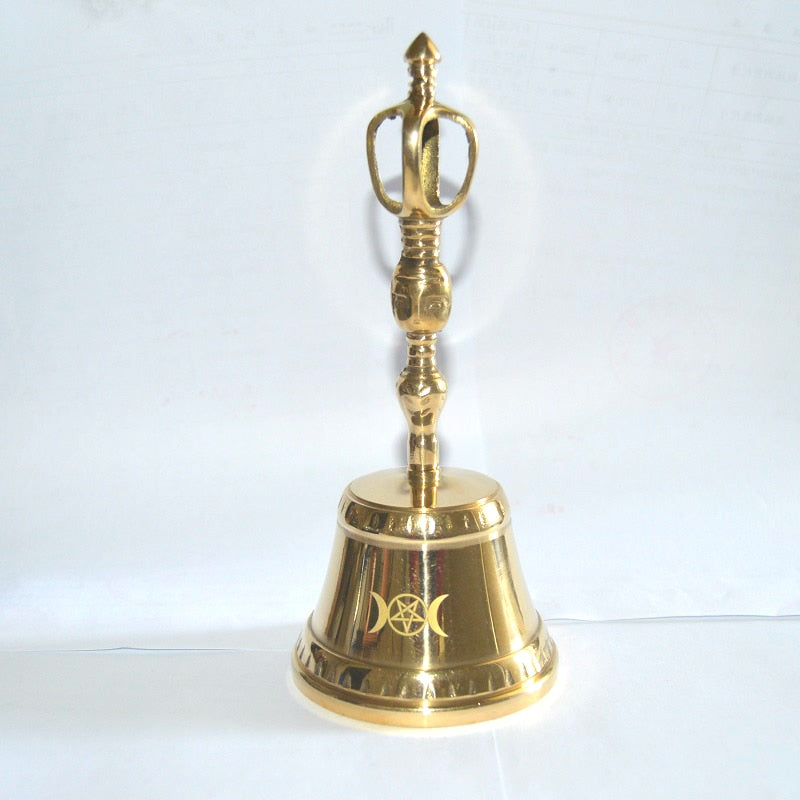 Brass Altar Bell Supplies triple moon Pentagram Ritual Bells wicca cer –  magicun