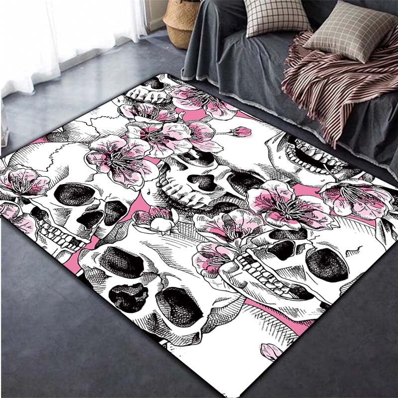 Vintage Coffin Flower Skeleton Print Carpet Living Room Rug - Temu