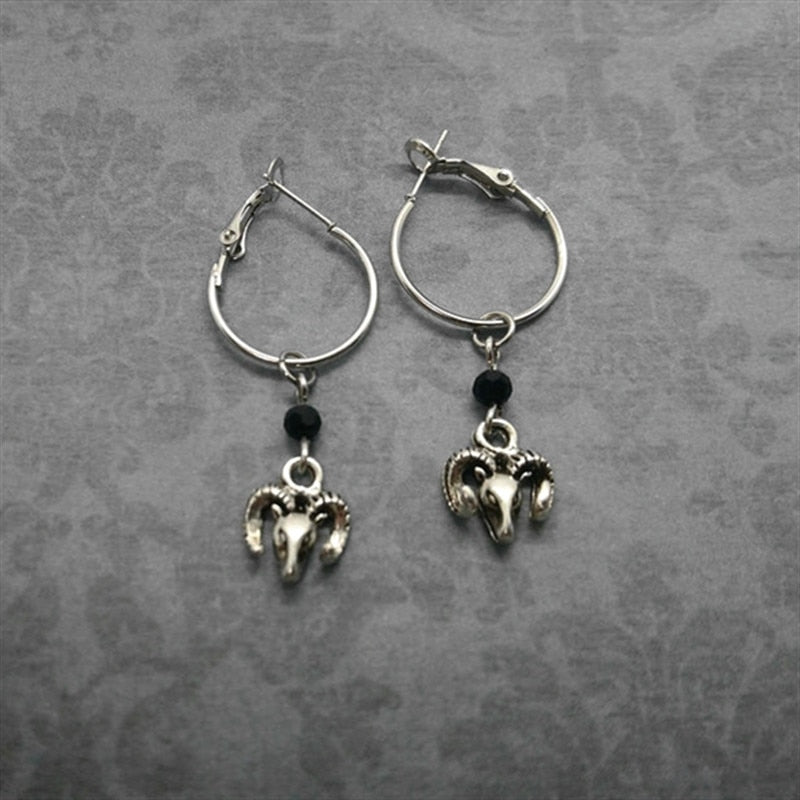 Gothic Silver Charms Jewellery Set - Skull Necklace and Pentagram Earr