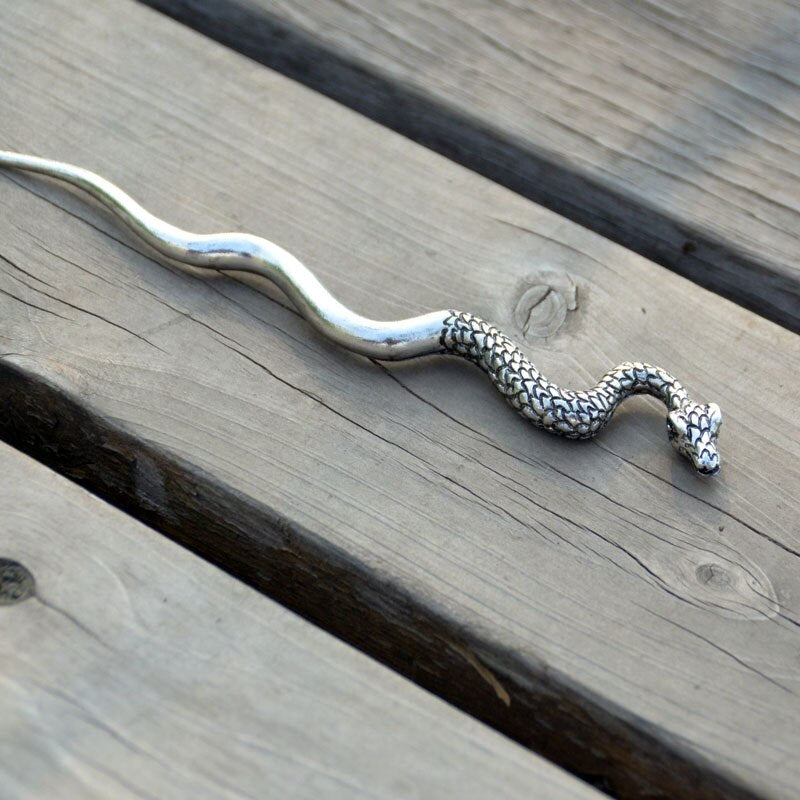 Snake Hair Stick for Witchy Wiccan High Priestess Serpent Carved