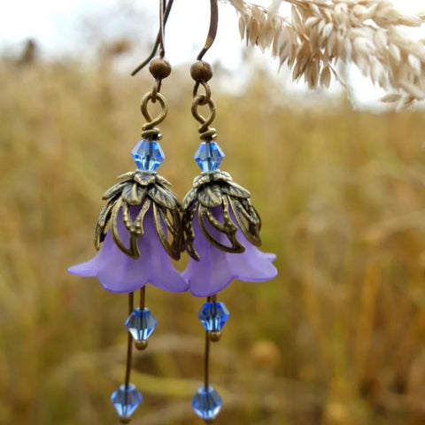 Sapphire Flower Earrings Floral Earrings Purple Earrings Boho Earrings Bohemian Jewelr