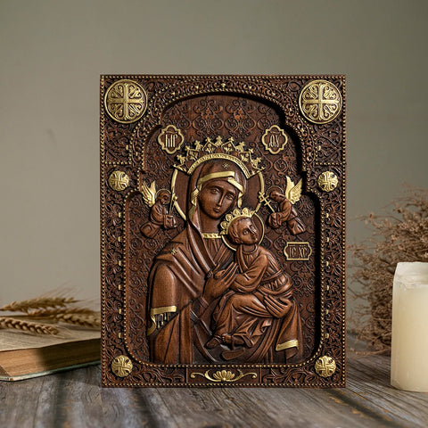 Our Lady of Perpetual Help Wood Carved Wall Decor, Catholic Religious Items, Home Decor, Our Lady Statue, Vintage Art