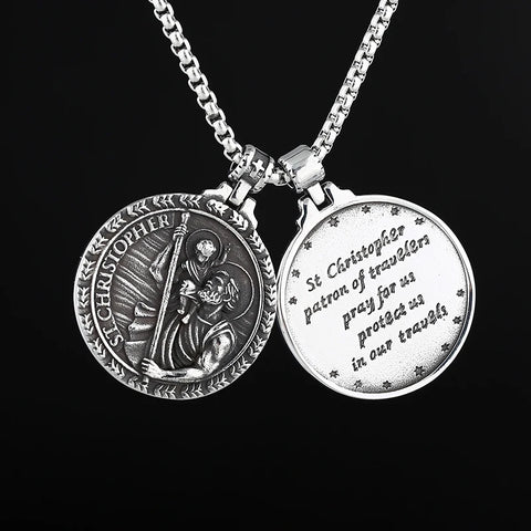 Stainless Steel St Christopher Pendant Necklace Protect Us Chain Jewelry Lucky Gift
