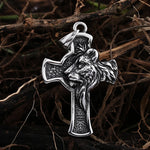 New For Teens Vintage Cross With Lion Pendant Necklace  Stainless Steel Men Animal Chain Gothic Jewelry Party Gift