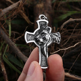 New For Teens Vintage Cross With Lion Pendant Necklace  Stainless Steel Men Animal Chain Gothic Jewelry Party Gift