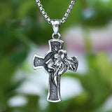New For Teens Vintage Cross With Lion Pendant Necklace  Stainless Steel Men Animal Chain Gothic Jewelry Party Gift