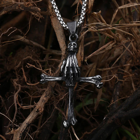 New Punk  Stainless Steel Gothic Death Cross style Skull Head Pendant For Men  Cool Punk Biker Jewelry Halloween Gift