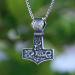 Stainless Steel Viking Mjolnir Jormungand Men`s Fashion Norse Fine Polished Charm Biker Pendant Necklace Boyfriend Gift