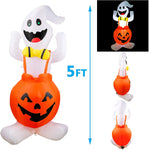 5FT Height Halloween Inflatable Ghost in Pumpkin, Blow up Halloween Decorations with Built-In LED Lights for Indoor/Outdoor Yard Garden Lawn