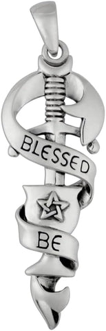 Sterling Silver Blessed Be Wiccan Chalice Blade Pendant