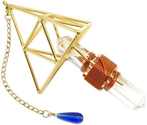 Crystal Wand Healing Tool - Deva Vajra Etheric Weaver Pendant with Magnets & Copper Wire - 4 1/2" - Tetrahedron