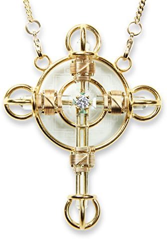 Crystal Healing Pendant - Christ Cross Solar Form in 24K Gold Plate with Magnets & Gold-Fill Wire