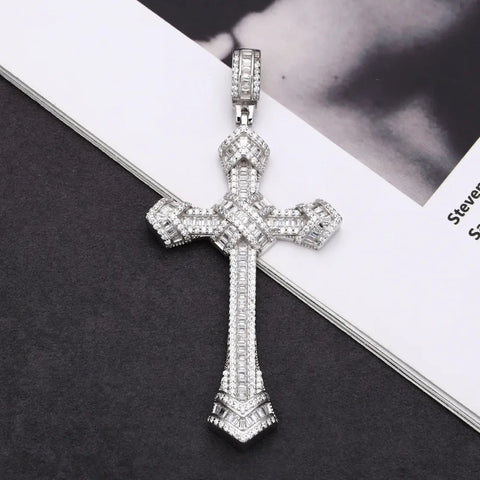 S925 Sterling Silver Pendants for Women Men New Fahion Super Flash Zirconium Diamond Large Cross Jewelry