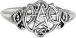 Sterling Silver Heart Pentacle Wiccan Pentagram Ring (Size 4-15)