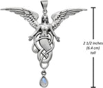 Dryad Design Sterling Silver Melusine Angel Pendant with Natural Rainbow Moonstone
