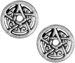 Sterling Silver Crescent Moon Pentacle Pentagram Earring Studs