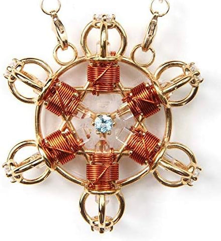 Crystal Healing Pendant - Shambhala Star Radiator Solar Form in 24K Gold Plate with Magnets & Copper Wire
