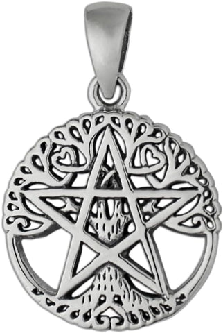 Sterling Silver Small Cut Out Tree Pentacle Pentagram Pendant