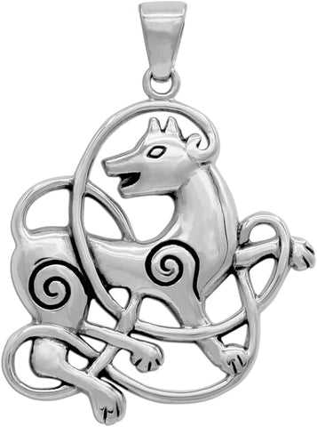 Sterling Silver Celtic Knot Wolf Pendant