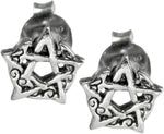 Sterling Silver Crescent Moon Pentacle Pentagram Earring Studs