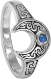 Sterling Silver Horned Moon Ring with Rainbow Moonstone (sz 5-12)