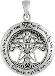 Sterling Silver Cut Out Tree Pentacle Pentagram Pendant; 1 Inch Diameter