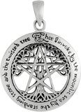 Sterling Silver Cut Out Tree Pentacle Pentagram Pendant; 1 Inch Diameter