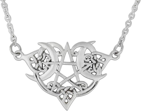 Sterling Silver Heart Pentacle Pentagram Necklace; 18 Inches Long