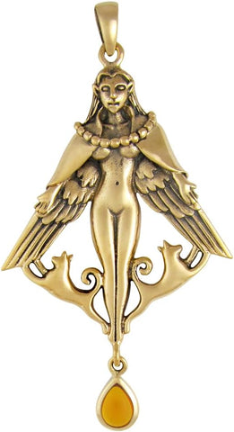 Bronze Norse Goddess Freya Pendant with Synthetic Amber
