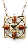 Crystal Healing Pendant - Sri Yantra Ascension Solar Form in 24K Gold Plate with Magnets & Copper Wire - Pyramid