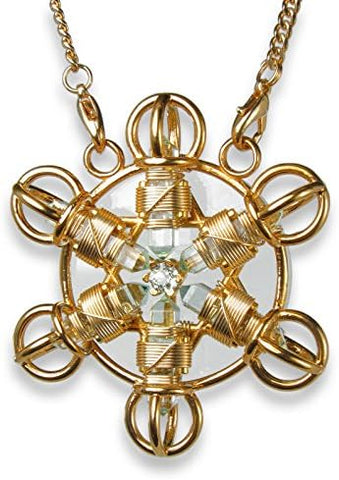 Crystal Healing Pendant - Healing Tool - Shambhala Star Solar Form in 24K Gold Plate with Magnets & Gold-Fill Wire