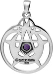 Sterling Silver Crescent Moon Pendant Pentacle with Natural Amethyst