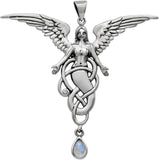 Dryad Design Sterling Silver Melusine Angel Pendant with Natural Rainbow Moonstone