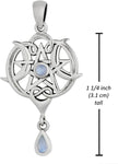 Sterling Silver Small Celtic Knot Heart Pentacle Pendant with Natural Rainbow Moonstone