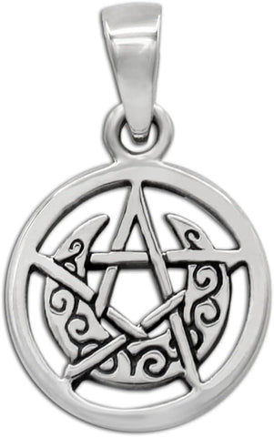 Sterling Silver Tiny Crescent Moon Pentacle Pendant