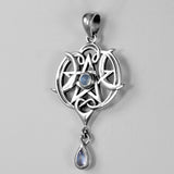 Sterling Silver Small Celtic Knot Heart Pentacle Pendant with Natural Rainbow Moonstone