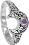 Sterling Silver Horned Moon Ring with Natural Amethyst (sizes 5-12)