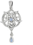 Sterling Silver Small Celtic Knot Heart Pentacle Pendant with Natural Rainbow Moonstone