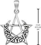 Sterling Silver Small Crescent Moon Pentacle Pentagram Pendant