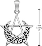 Sterling Silver Small Crescent Moon Pentacle Pentagram Pendant