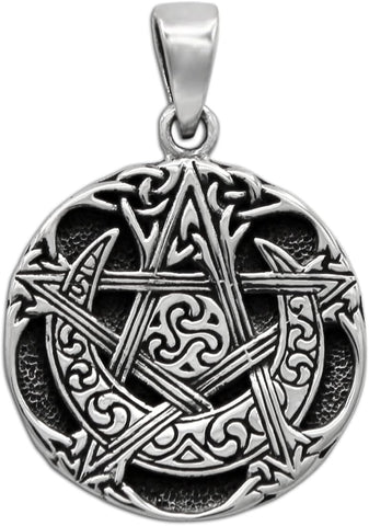 Sterling Silver Small Moon Pentacle Pentagram Pendant
