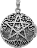 Sterling Silver Aromatherapy Tree Pentacle Pentagram Locket; 1 Inch Diameter