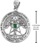 Sterling Silver Extra Large Cut Out Tree Pentacle Pendant with Simulated Malachite