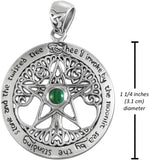 Sterling Silver Extra Large Cut Out Tree Pentacle Pendant with Simulated Malachite