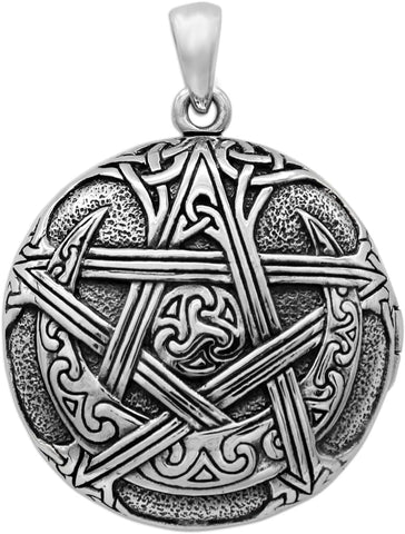 Sterling Silver Moon Pentacle Pentagram Aromatherapy Locket; 1 Inch Diameter