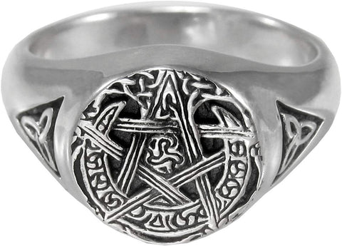 Sterling Silver Pagan Wiccan Moon Pentacle Pentagram Ring (Size 5-12)