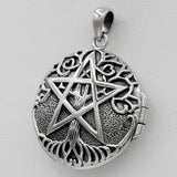 Sterling Silver Aromatherapy Tree Pentacle Pentagram Locket; 1 Inch Diameter