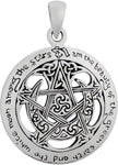 Sterling Silver Pentagram Cut Out Moon Pentacle Pendant; 1 Inch Diameter