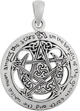 Sterling Silver Pentagram Cut Out Moon Pentacle Pendant; 1 Inch Diameter