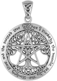 Sterling Silver Extra Large Cut Out Tree Pentacle Pendant